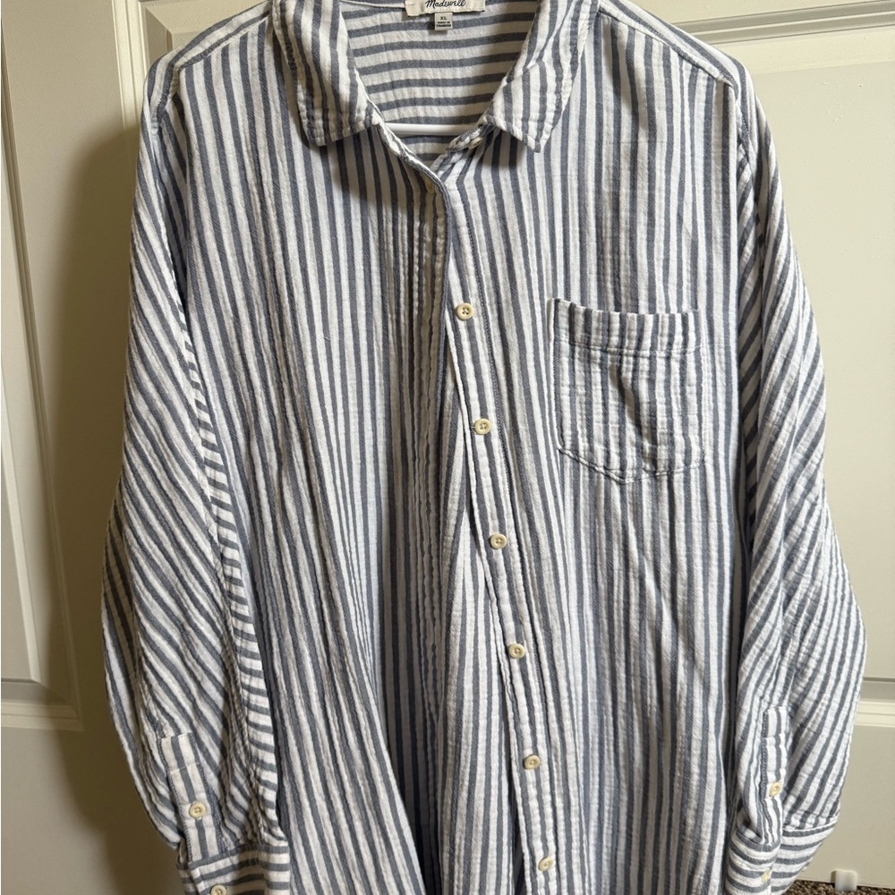 Madewell Blue and White Striped Unisex Shirt